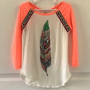 Moa Moa off white and orange feather long sleeved Shirt in Girls Size Small